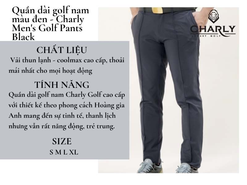 Quần Golf Nam Charly Pants Black VT001039 được làm từ vải cao cấp