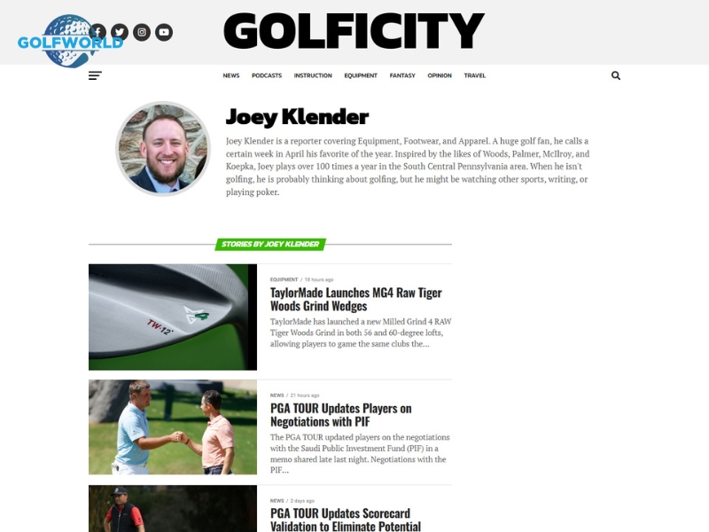 PV Golf Joey Klender của chuyên trang Golficity